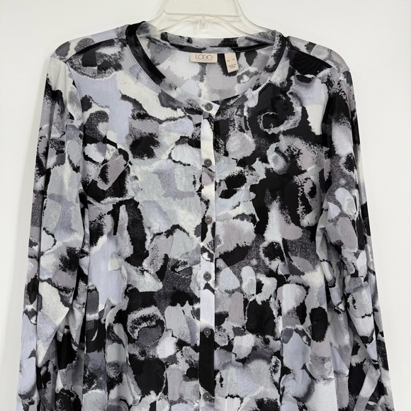 LOGO by Lori Goldstein Mesh Cardigan Top Black Gray Size XL Button Up Semisheer - Picture 5 of 10